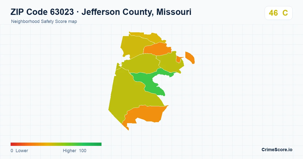ZIP Code 63023 in Jefferson County, Missouri neighborhood Safety Score map