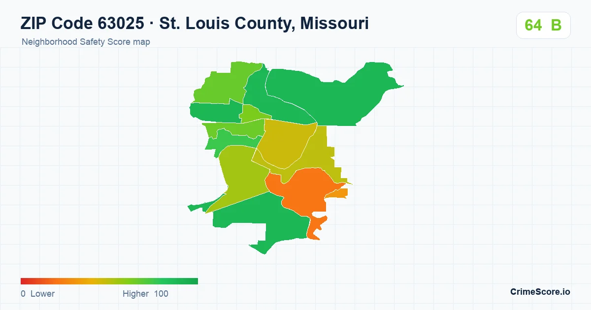 ZIP Code 63025 in St. Louis County, Missouri neighborhood Safety Score map