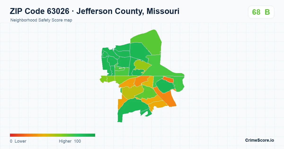 ZIP Code 63026 in Jefferson County, Missouri neighborhood Safety Score map