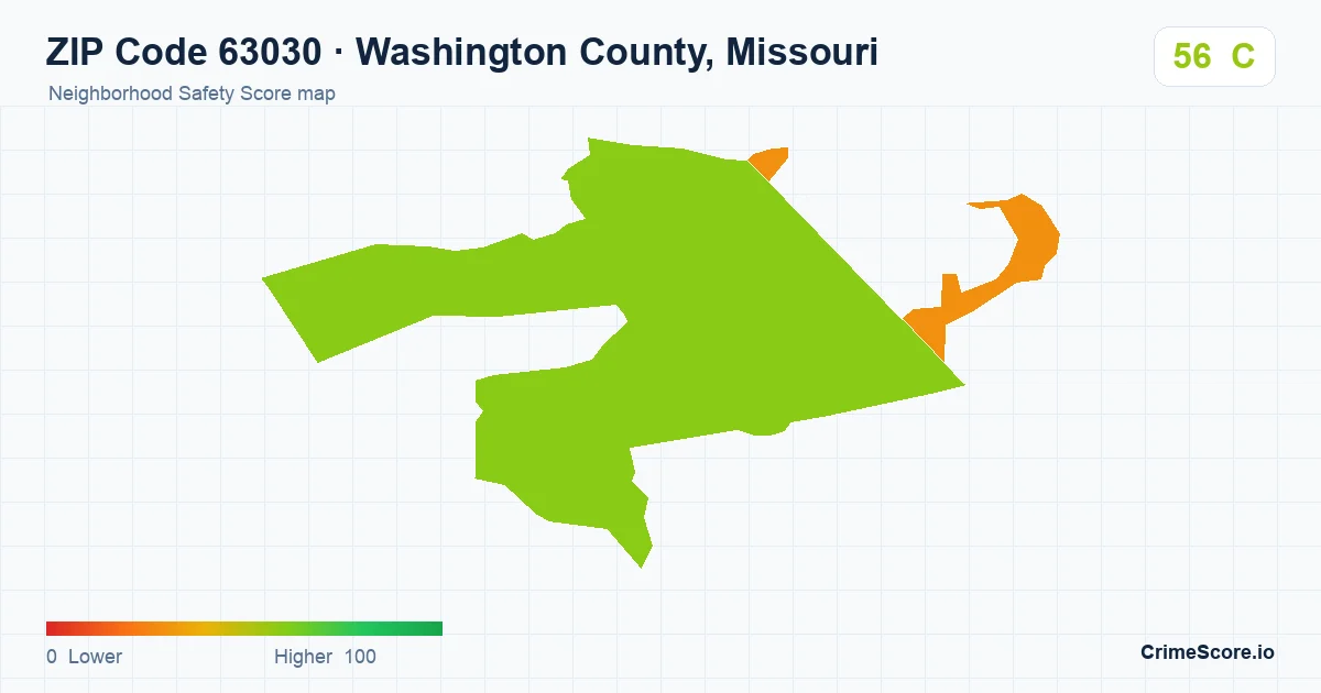 ZIP Code 63030 in Washington County, Missouri neighborhood Safety Score map