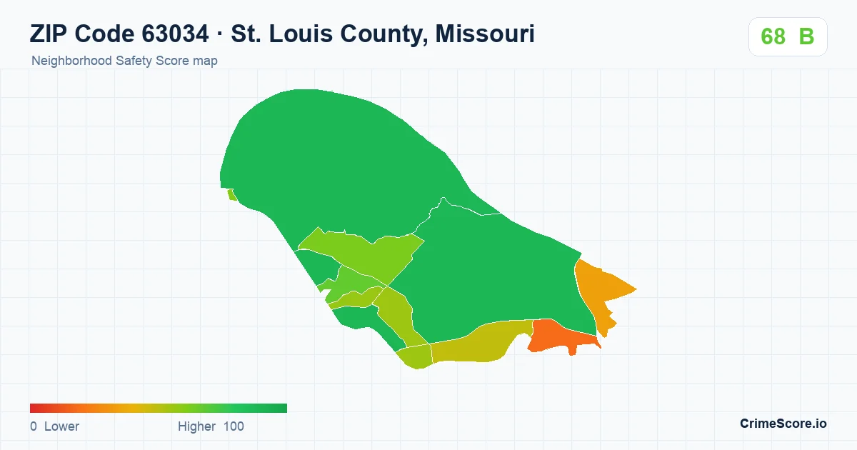 ZIP Code 63034 in St. Louis County, Missouri neighborhood Safety Score map