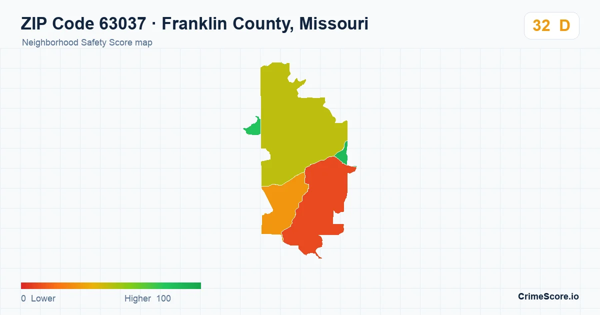 ZIP Code 63037 in Franklin County, Missouri neighborhood Safety Score map