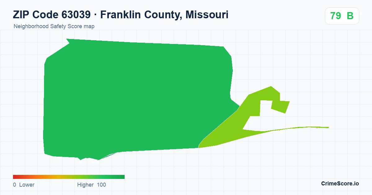 ZIP Code 63039 in Franklin County, Missouri neighborhood Safety Score map