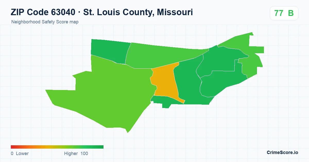 ZIP Code 63040 in St. Louis County, Missouri neighborhood Safety Score map