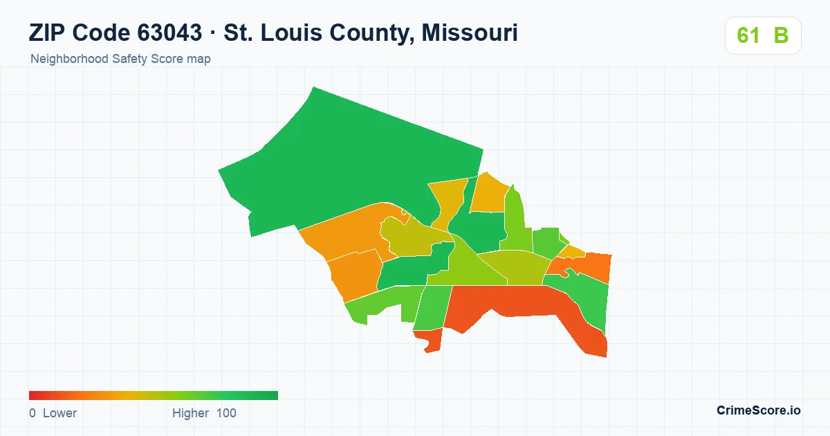 ZIP Code 63043 in St. Louis County, Missouri neighborhood Safety Score map
