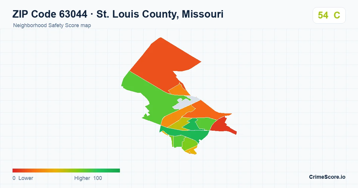 ZIP Code 63044 in St. Louis County, Missouri neighborhood Safety Score map