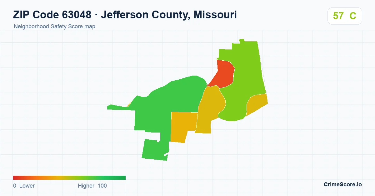 ZIP Code 63048 in Jefferson County, Missouri neighborhood Safety Score map