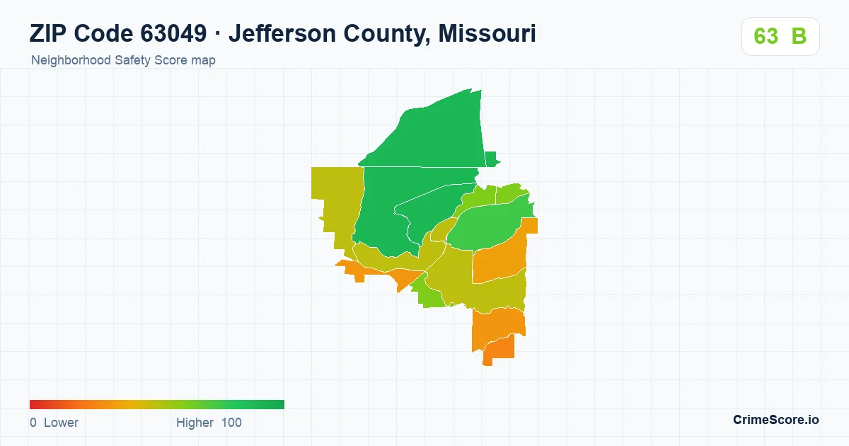 ZIP Code 63049 in Jefferson County, Missouri neighborhood Safety Score map