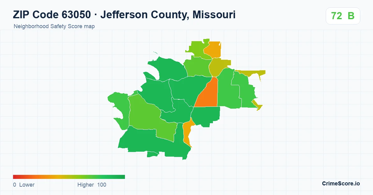 ZIP Code 63050 in Jefferson County, Missouri neighborhood Safety Score map