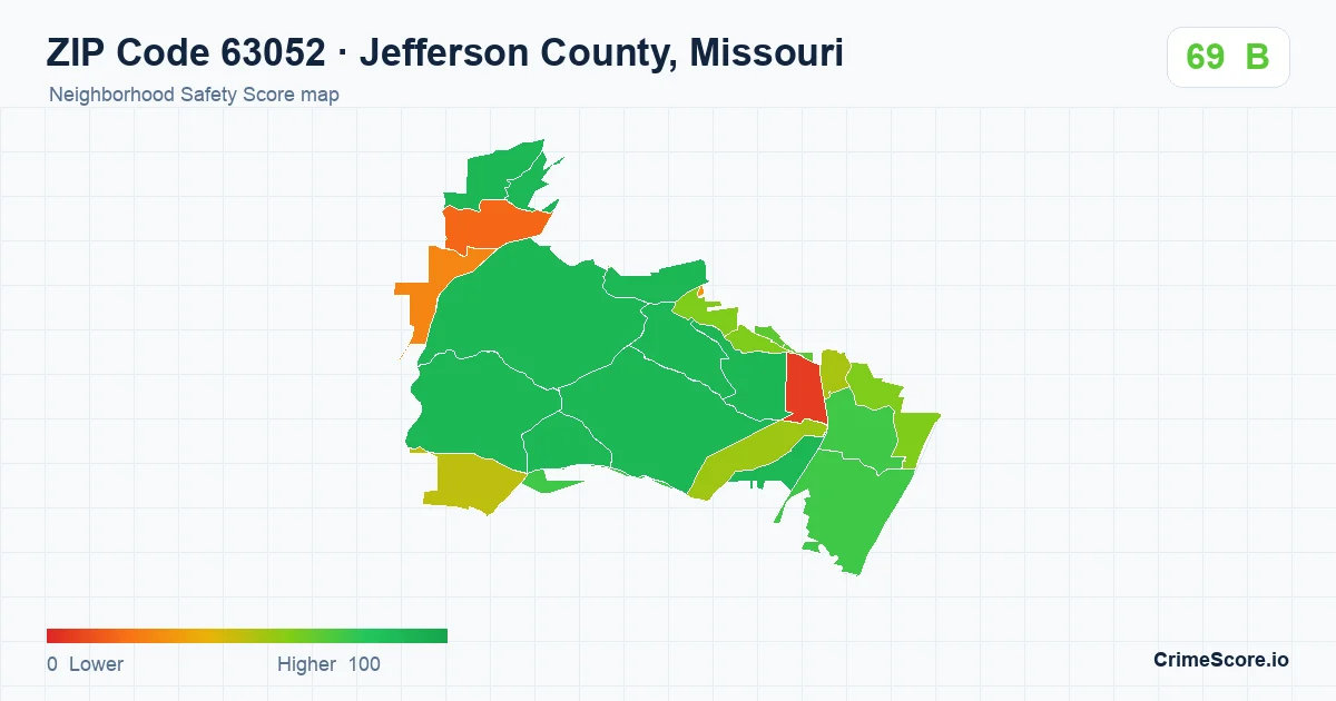 ZIP Code 63052 in Jefferson County, Missouri neighborhood Safety Score map