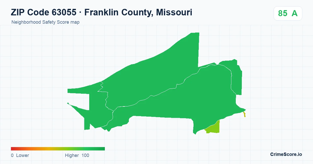 ZIP Code 63055 in Franklin County, Missouri neighborhood Safety Score map