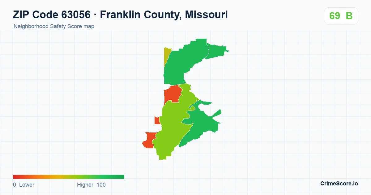ZIP Code 63056 in Franklin County, Missouri neighborhood Safety Score map
