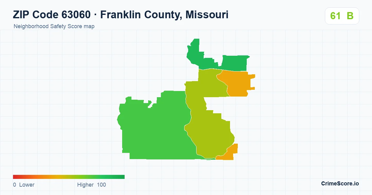 ZIP Code 63060 in Franklin County, Missouri neighborhood Safety Score map