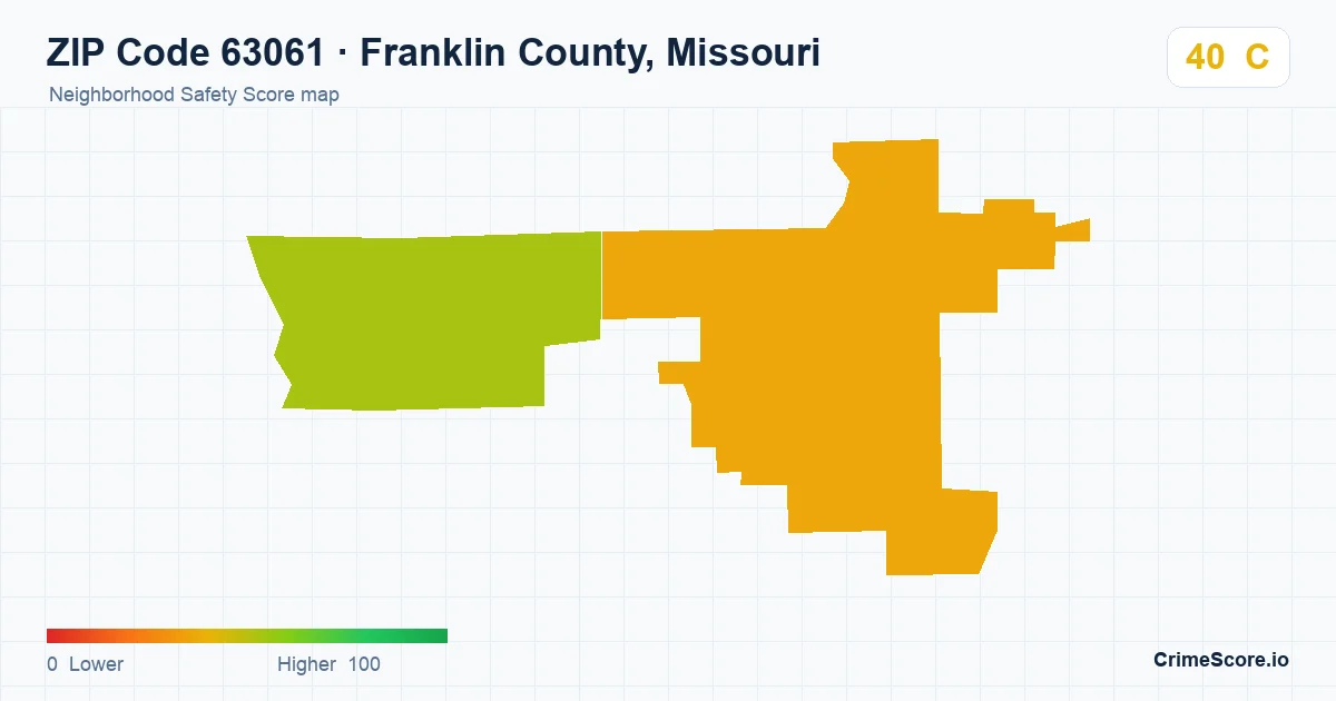 ZIP Code 63061 in Franklin County, Missouri neighborhood Safety Score map