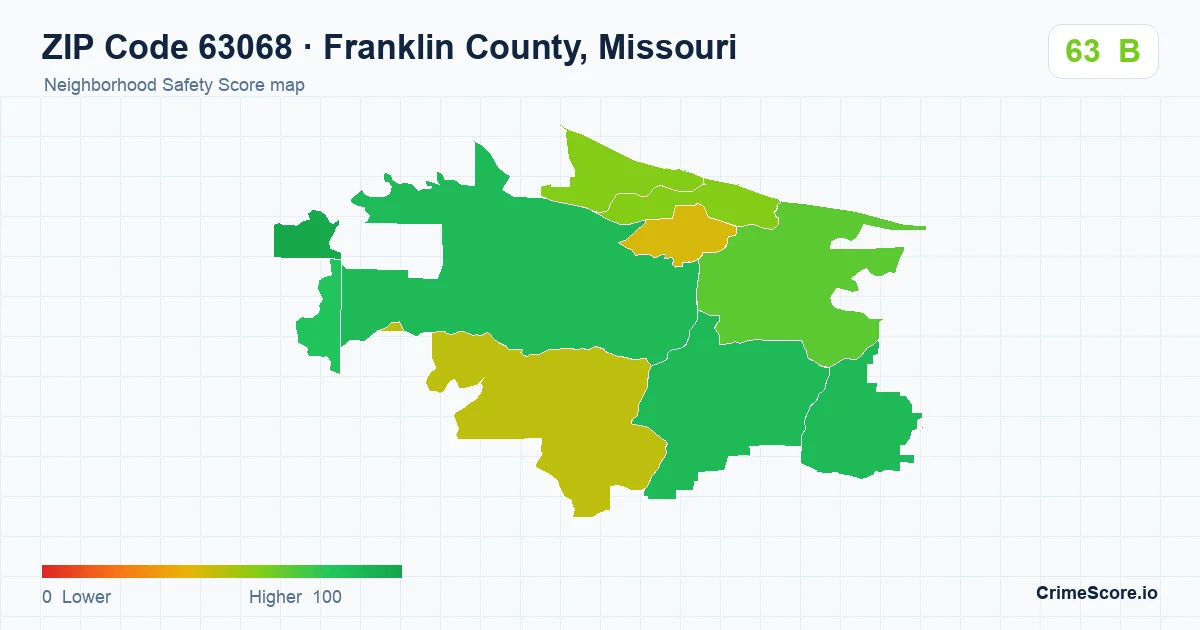 ZIP Code 63068 in Franklin County, Missouri neighborhood Safety Score map