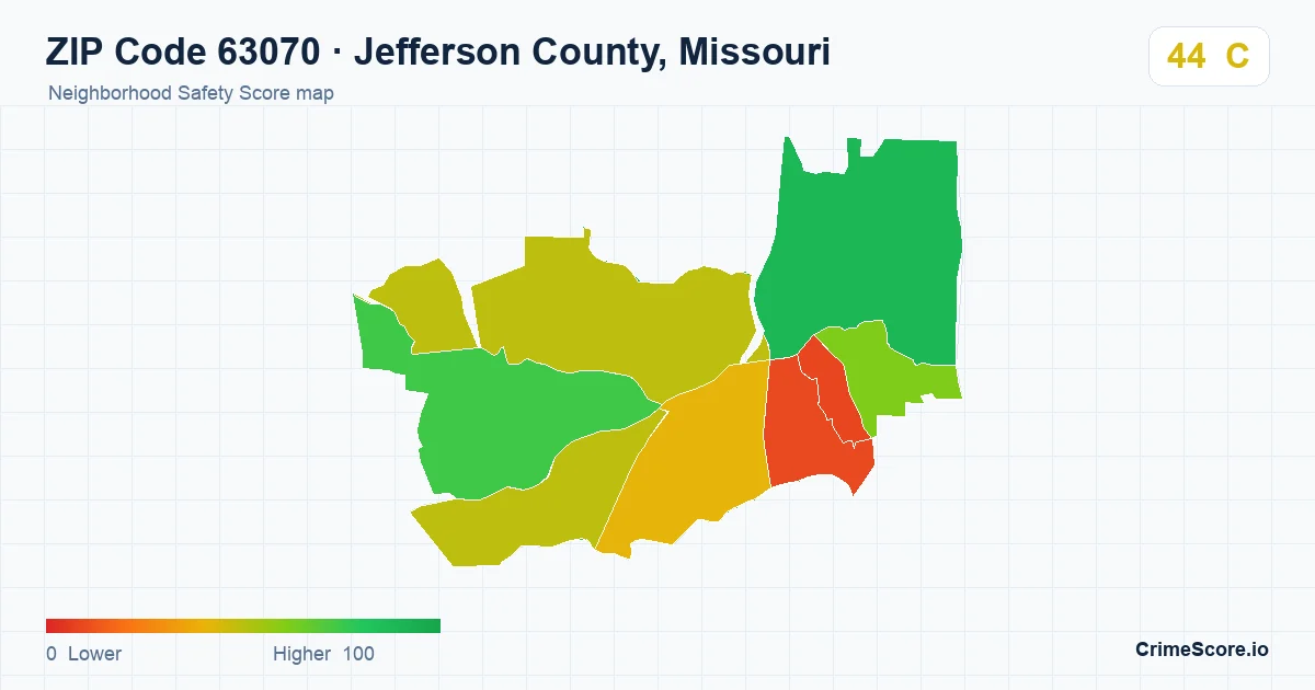 ZIP Code 63070 in Jefferson County, Missouri neighborhood Safety Score map