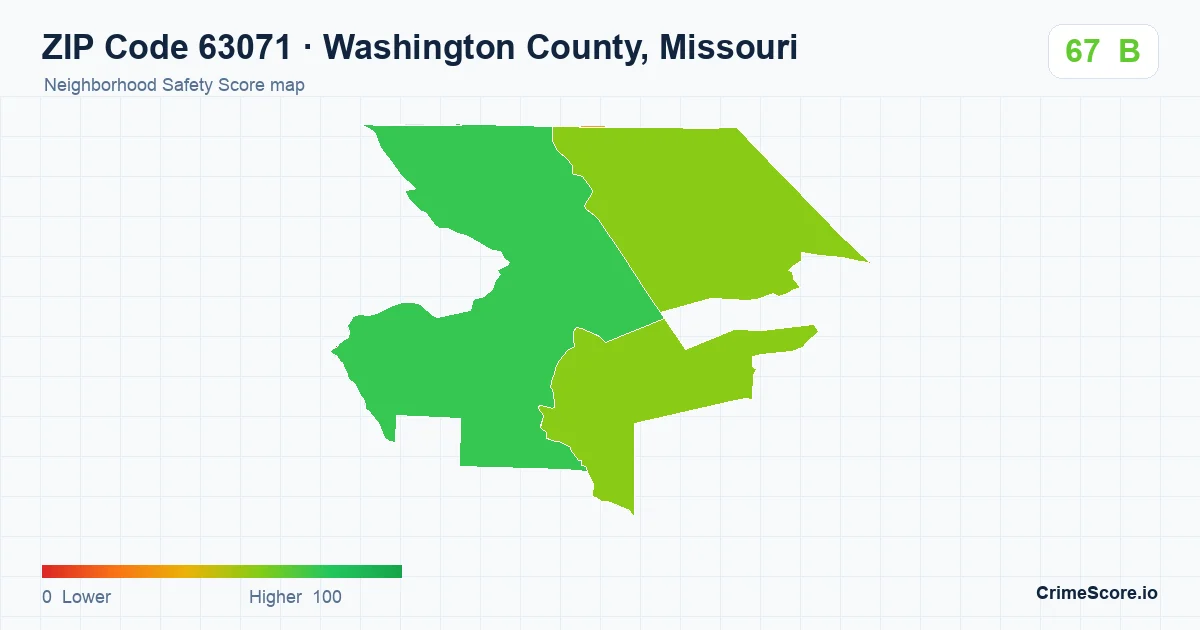 ZIP Code 63071 in Washington County, Missouri neighborhood Safety Score map