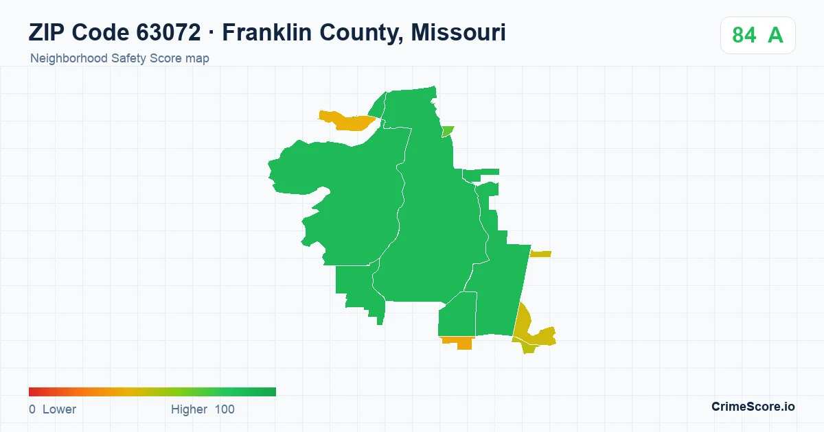 ZIP Code 63072 in Franklin County, Missouri neighborhood Safety Score map