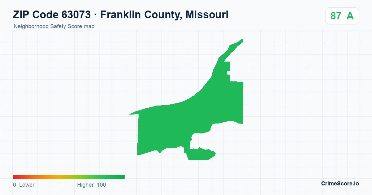 ZIP Code 63073 in Franklin County, Missouri neighborhood Safety Score map