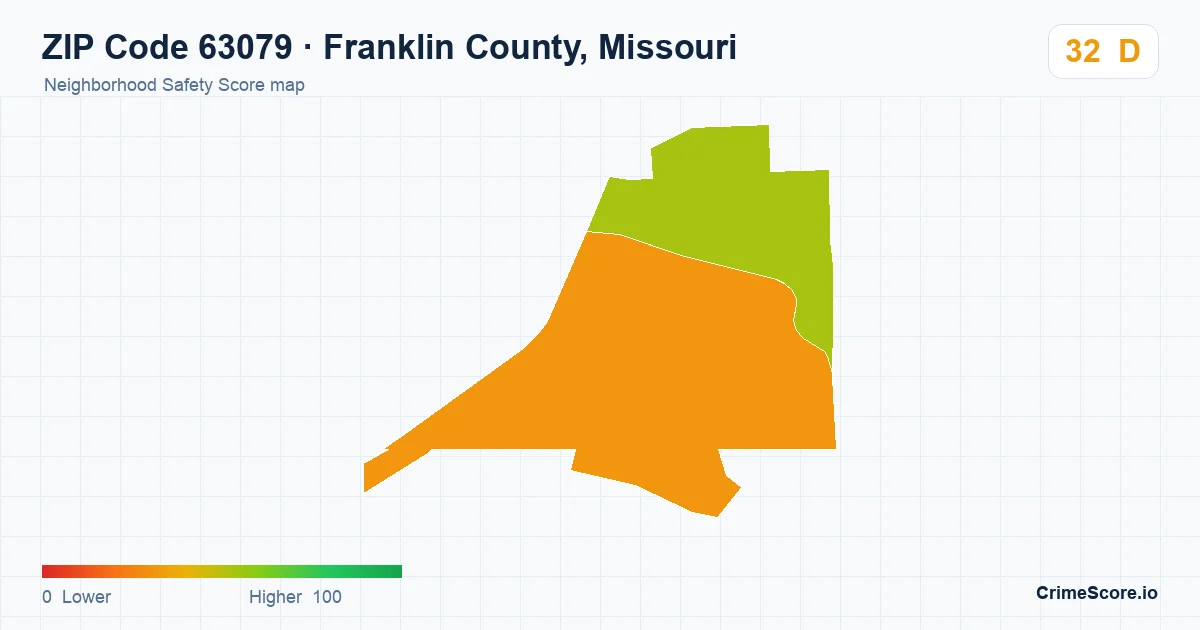 ZIP Code 63079 in Franklin County, Missouri neighborhood Safety Score map