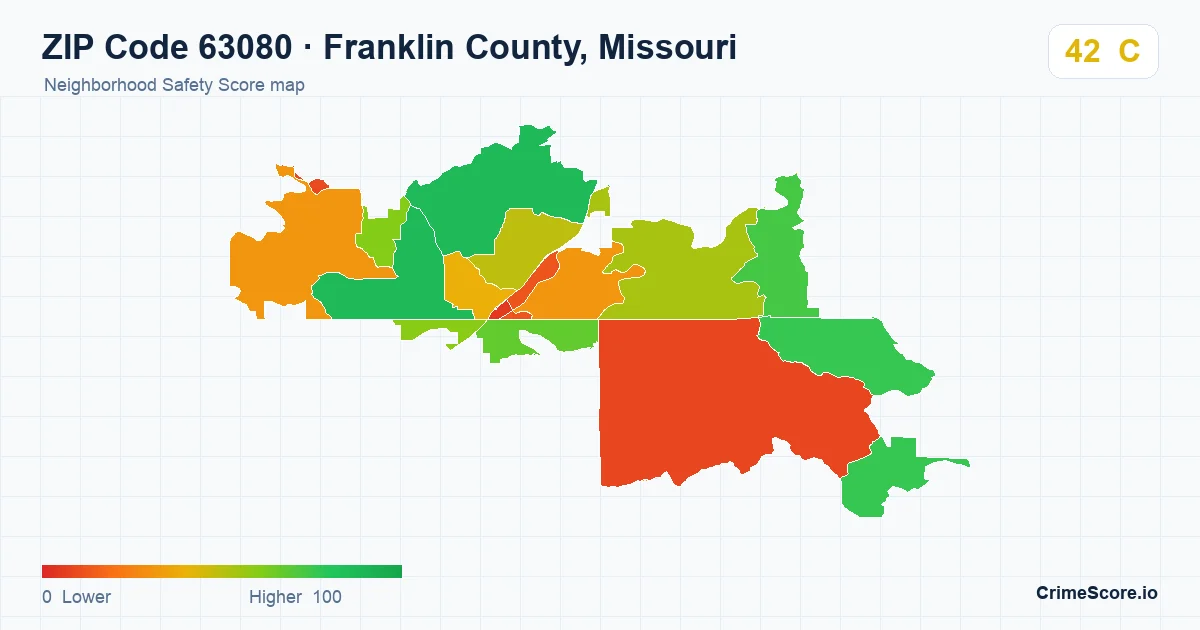 ZIP Code 63080 in Franklin County, Missouri neighborhood Safety Score map