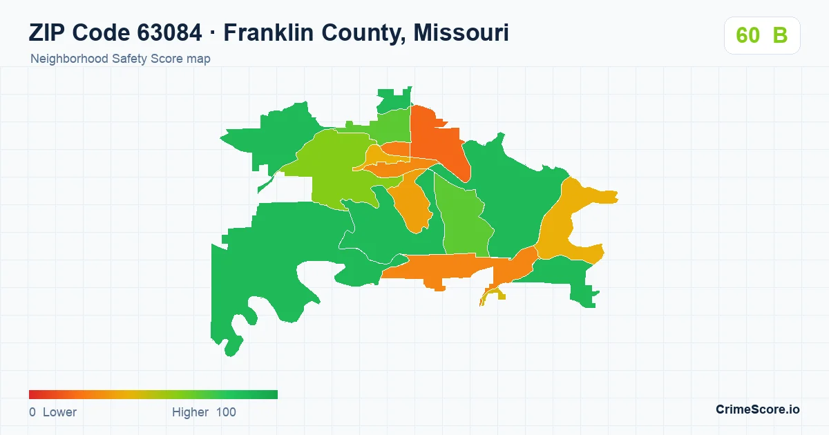 ZIP Code 63084 in Franklin County, Missouri neighborhood Safety Score map