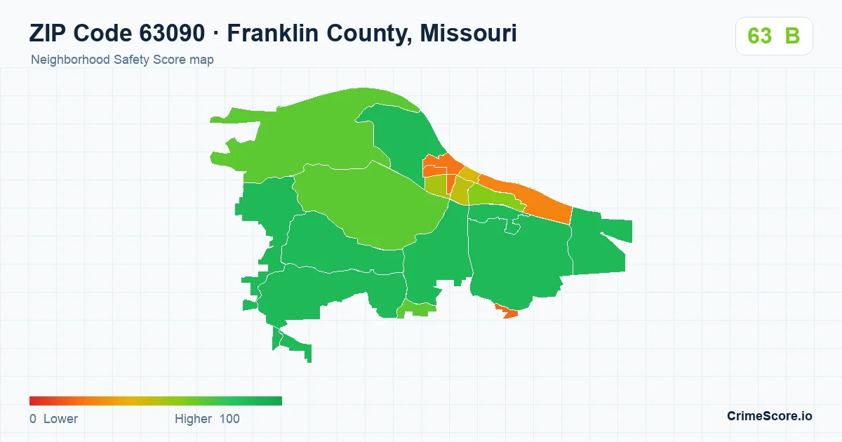 ZIP Code 63090 in Franklin County, Missouri neighborhood Safety Score map