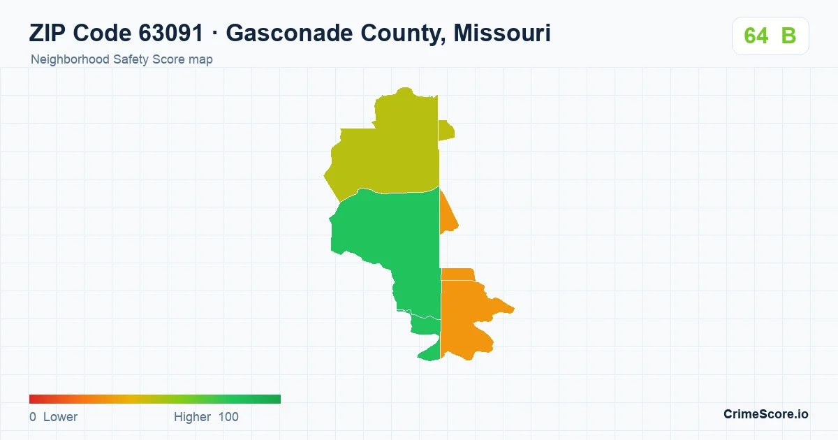 ZIP Code 63091 in Gasconade County, Missouri neighborhood Safety Score map