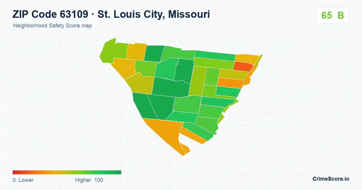 ZIP Code 63109 in St. Louis City, Missouri neighborhood Safety Score map