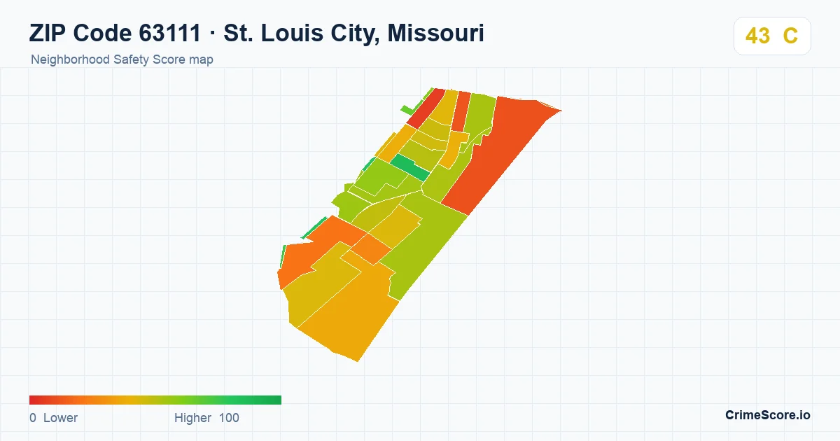 ZIP Code 63111 in St. Louis City, Missouri neighborhood Safety Score map