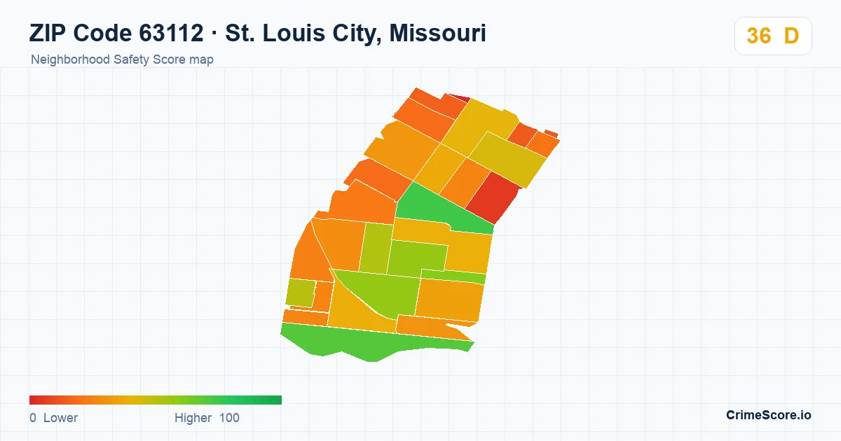 ZIP Code 63112 in St. Louis City, Missouri neighborhood Safety Score map