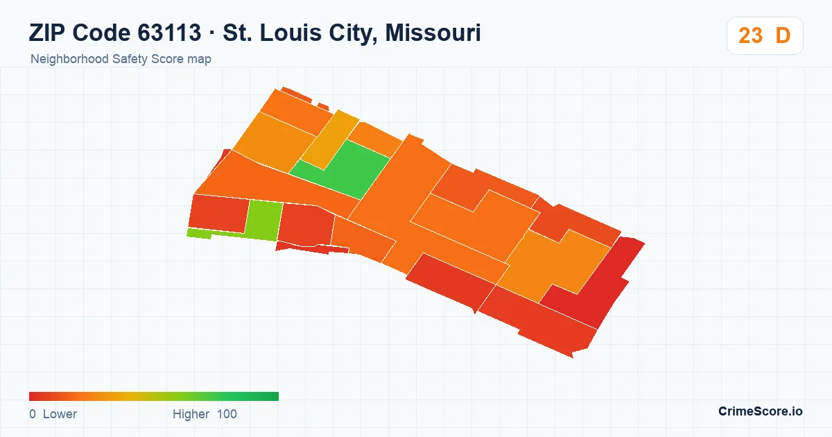 ZIP Code 63113 in St. Louis City, Missouri neighborhood Safety Score map