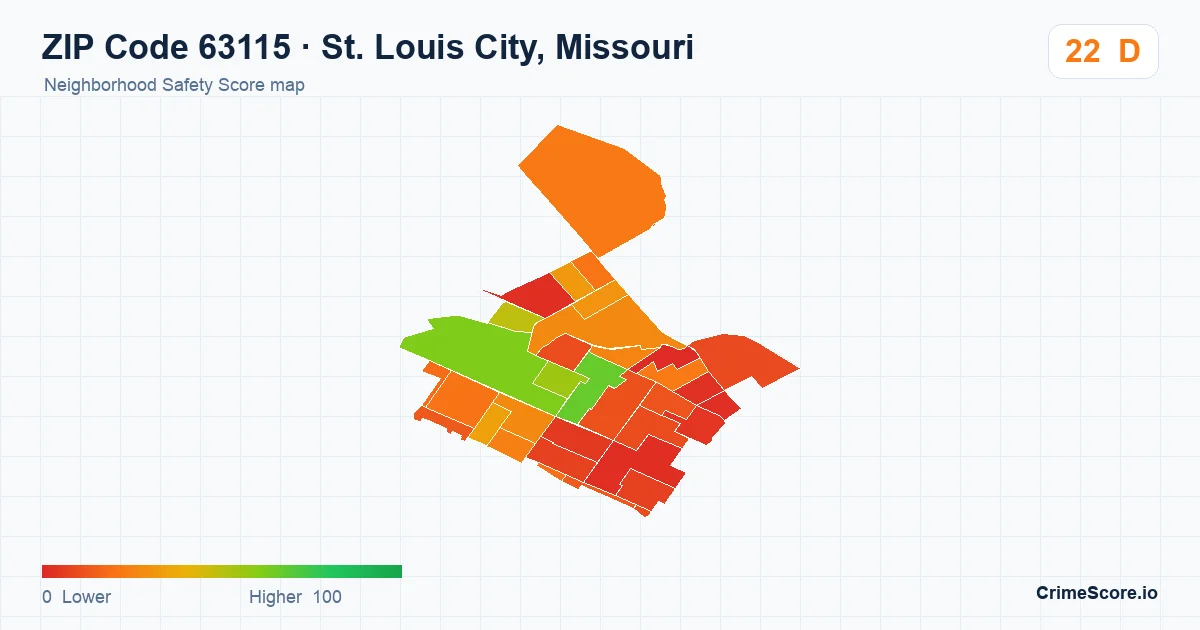 ZIP Code 63115 in St. Louis City, Missouri neighborhood Safety Score map