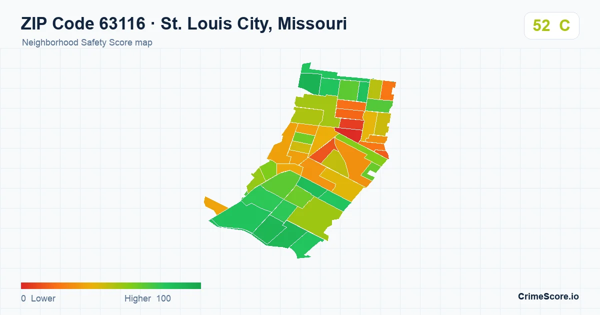 ZIP Code 63116 in St. Louis City, Missouri neighborhood Safety Score map