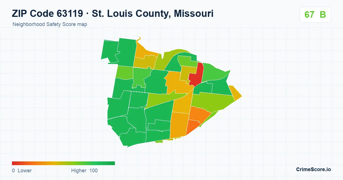 ZIP Code 63119 in St. Louis County, Missouri neighborhood Safety Score map