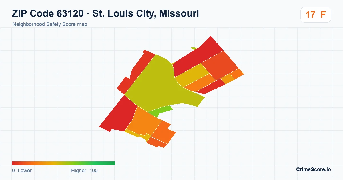 ZIP Code 63120 in St. Louis City, Missouri neighborhood Safety Score map