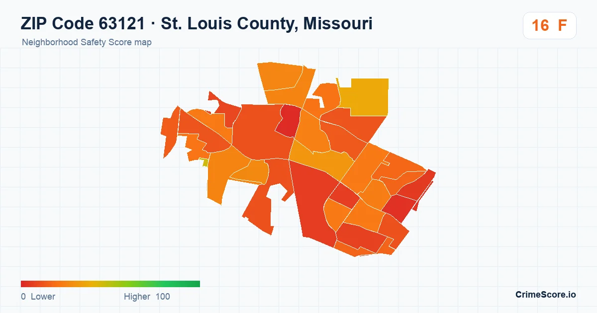 ZIP Code 63121 in St. Louis County, Missouri neighborhood Safety Score map