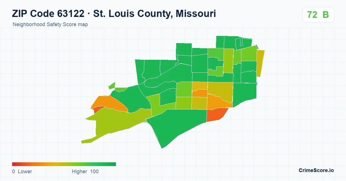 ZIP Code 63122 in St. Louis County, Missouri neighborhood Safety Score map