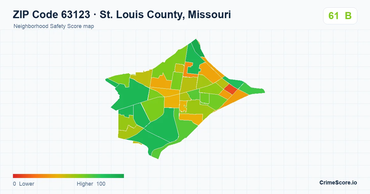 ZIP Code 63123 in St. Louis County, Missouri neighborhood Safety Score map