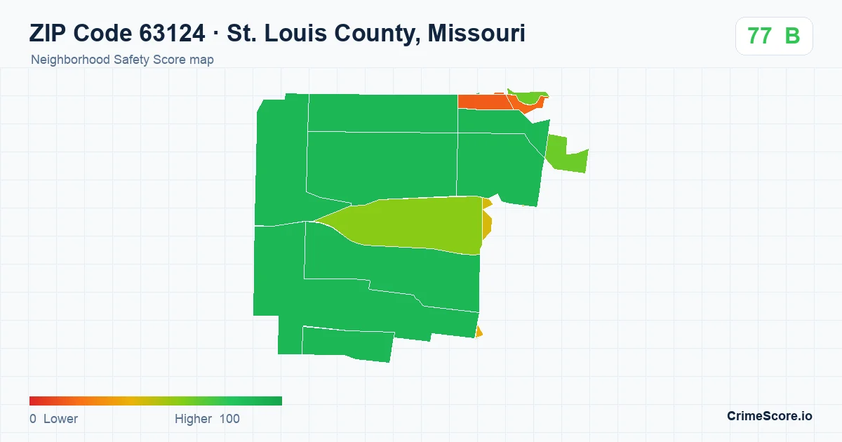 ZIP Code 63124 in St. Louis County, Missouri neighborhood Safety Score map