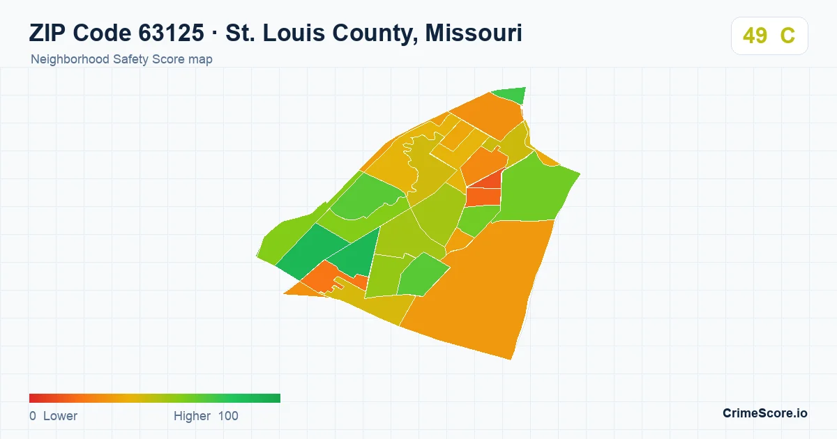 ZIP Code 63125 in St. Louis County, Missouri neighborhood Safety Score map