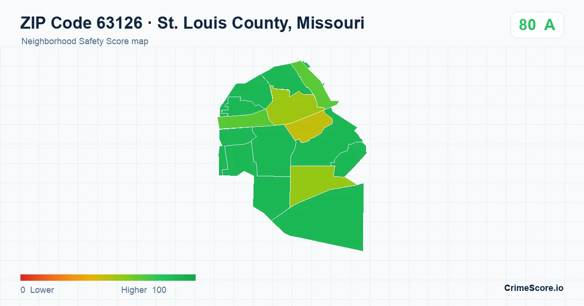 ZIP Code 63126 in St. Louis County, Missouri neighborhood Safety Score map