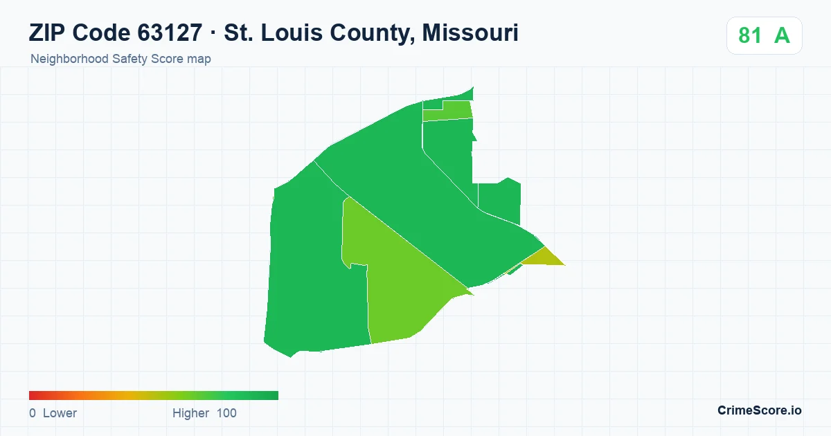 ZIP Code 63127 in St. Louis County, Missouri neighborhood Safety Score map