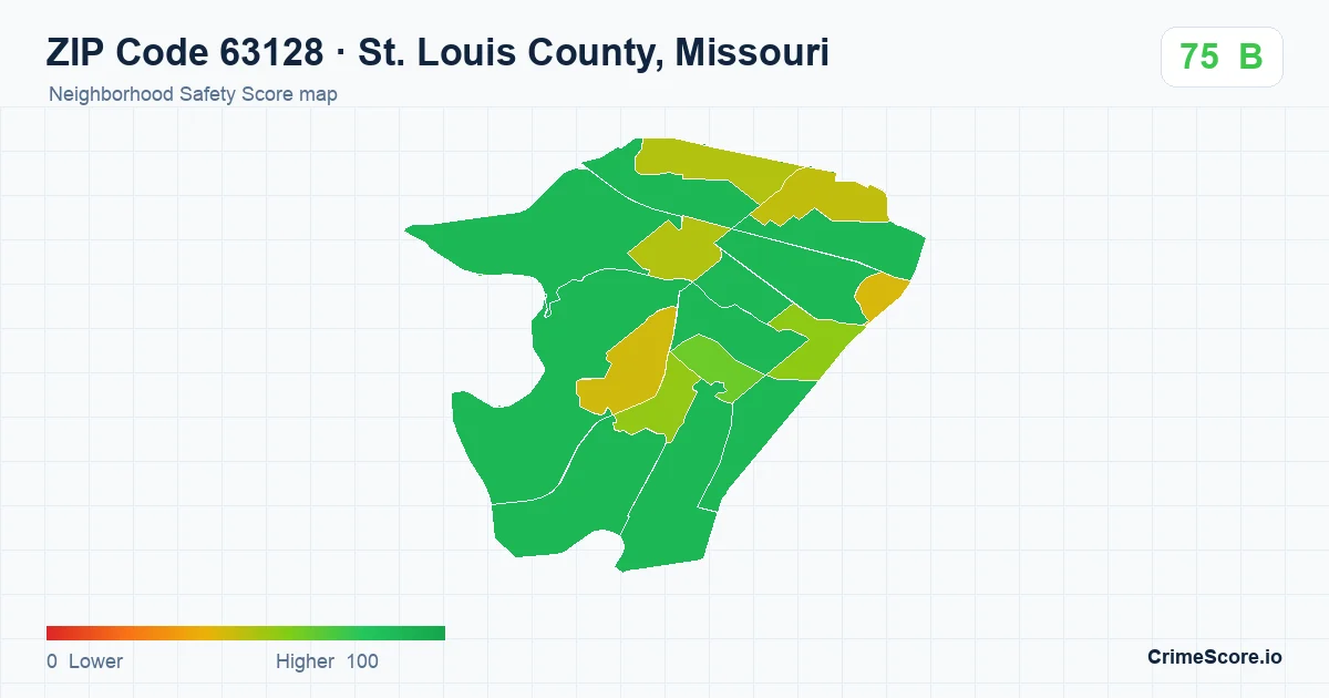 ZIP Code 63128 in St. Louis County, Missouri neighborhood Safety Score map
