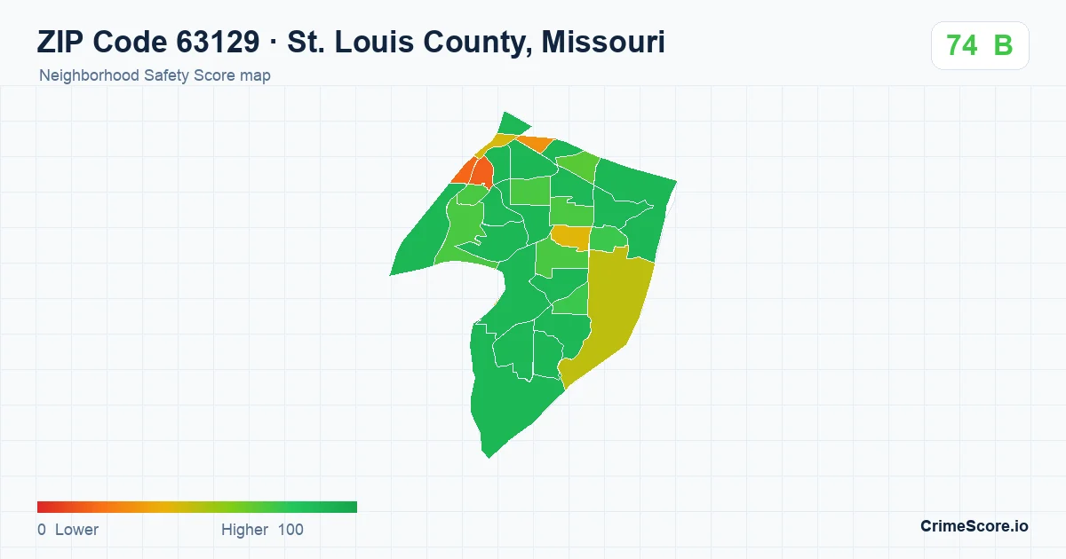 ZIP Code 63129 in St. Louis County, Missouri neighborhood Safety Score map