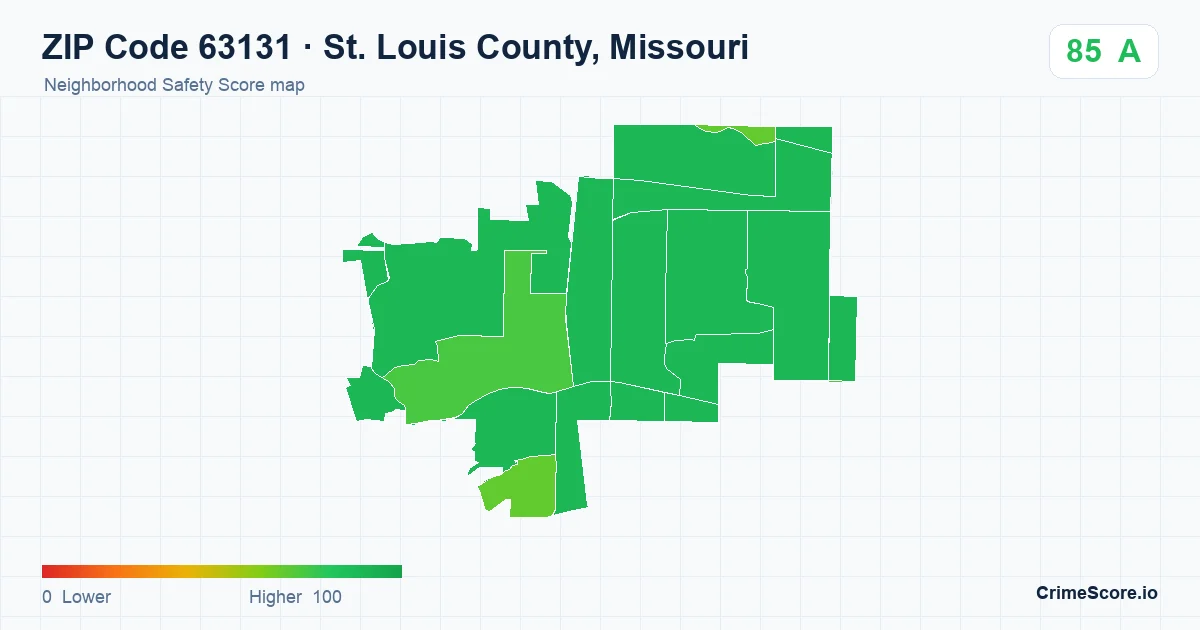 ZIP Code 63131 in St. Louis County, Missouri neighborhood Safety Score map