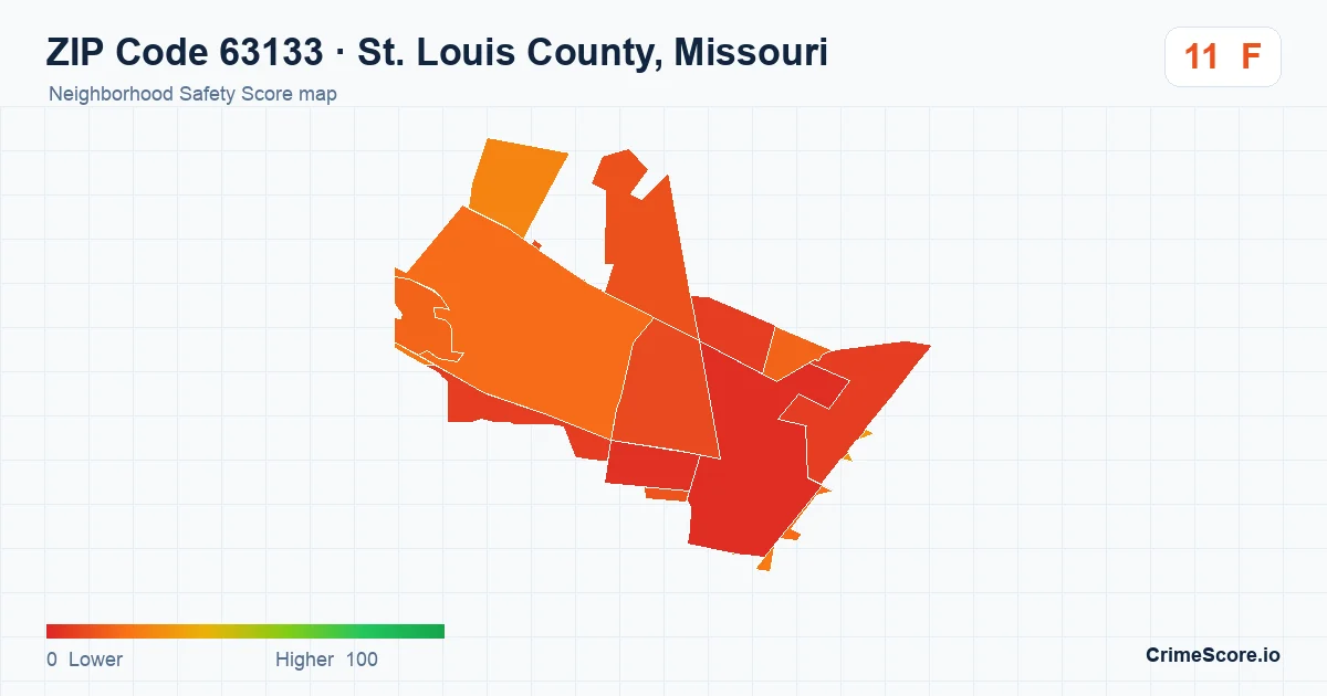 ZIP Code 63133 in St. Louis County, Missouri neighborhood Safety Score map
