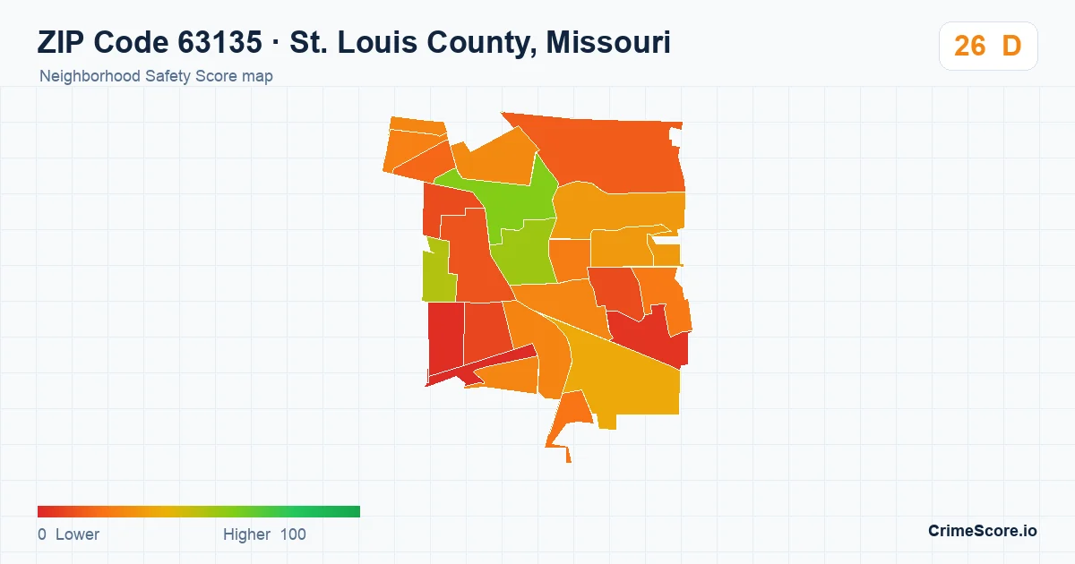 ZIP Code 63135 in St. Louis County, Missouri neighborhood Safety Score map