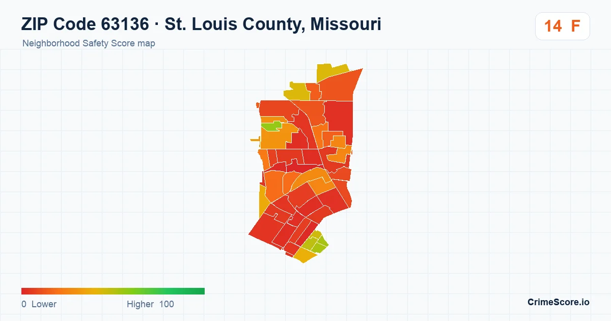 ZIP Code 63136 in St. Louis County, Missouri neighborhood Safety Score map