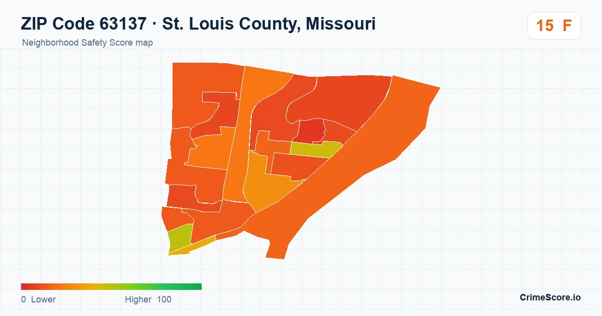 ZIP Code 63137 in St. Louis County, Missouri neighborhood Safety Score map